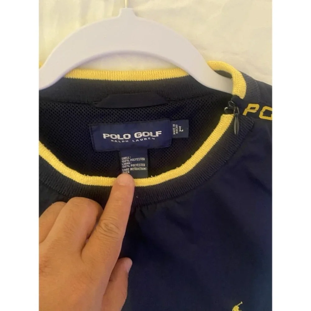 Polo Golf Ralph Lauren Windbreaker Pullover Navy Blue Yellow Logo Mens Large